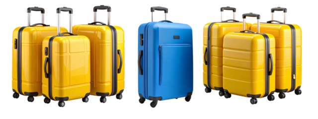 Bright Yellow and blue Luggage Trio with Rounded Edges and Bold Highlights, Isolated  transparent background PNG