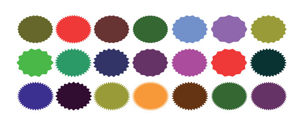  Geometric shapes with scallop and zigzag edges set. Silhouette stickers circle, square, oval and rectangle labels. Set of frames with zigzag edge, scallop edge shape. red color frame.