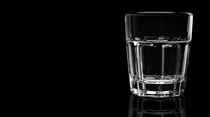 A clear glass of water on a black background.