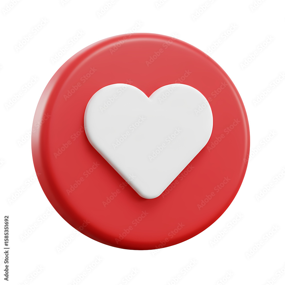 Fototapete rendered white heart on a red button presents modern, minimalist graphic element ideal for social me