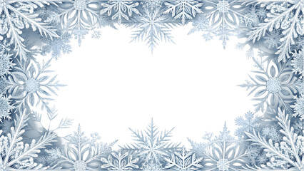 Intricate frosty snowflake border design with a central empty space for text or images isolated on transparent background