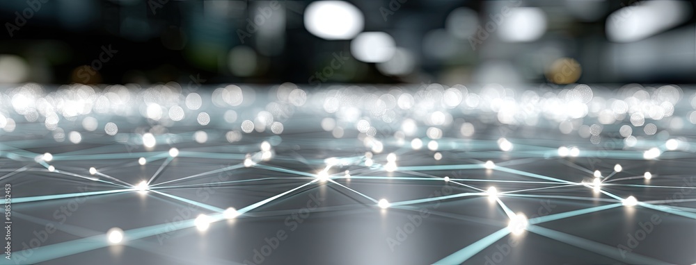Fototapete futuristic digital landscape with glowing teal text and data streams against a dark background for t