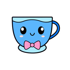 Cute Kawaii Teacup with Heart Shaped Eyes and Bowtie
