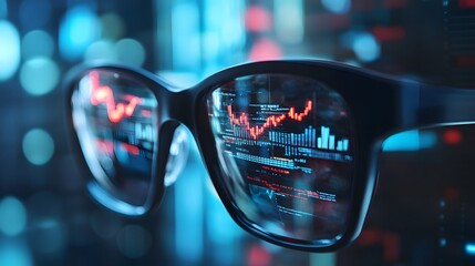 Vision of Market Insights: A pair of glasses reflecting intricate financial data, symbolizing the analytical lens through which markets are perceived and understood.