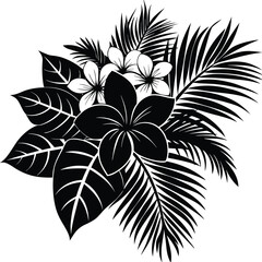 Tropical Flower Cluster with Palm Fronds Corner
