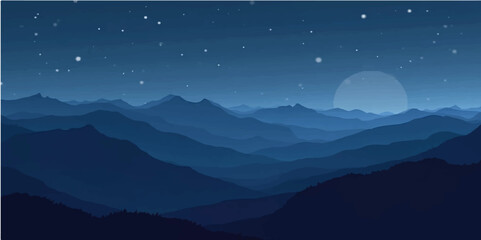 Obraz premium oft layered mountain ranges under dark night sky tranquil minimalist background