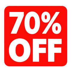 Bold red sticker indicating a 70 percent discount on products for a special sale event