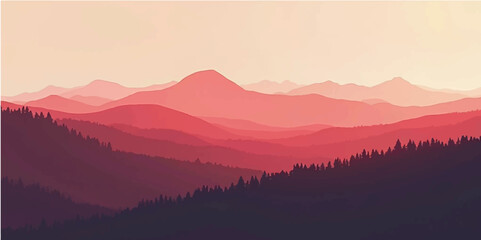 Obraz premium Sunrise over misty mountain landscape with morning sky and forest valley view