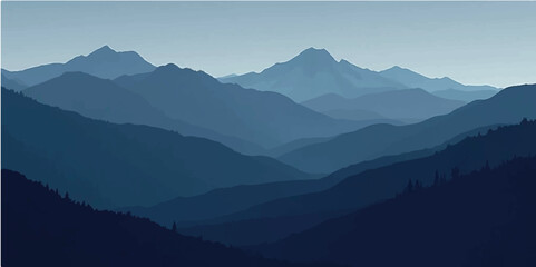 Fototapeta premium Misty mountain landscape in the morning with foggy hills and soft sunrise sky