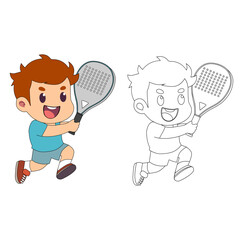 Cartoon Coloring Art Kids Pose After Playing Paddle Simple Design Icon Digital