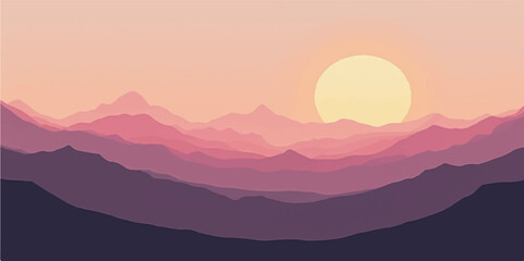 Fototapeta premium Sunrise and sunset over misty mountain peaks with glowing sky and peaceful natural landscape