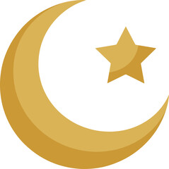 Golden Crescent Moon and Star Vector Illustration, Islamic Symbol on White Background
