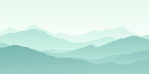 Light Teal Mist Landscape with Dreamy Gradient Hills and Peaceful Atmosphere