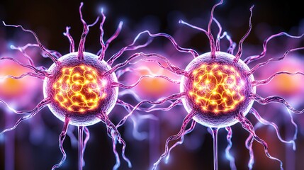 Abstract digital neurons with electric purple lightning

