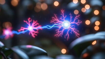 glowing neurons connected by blue electrical signal

