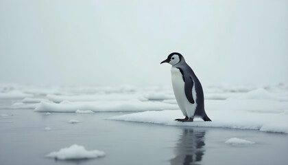 Fototapeta premium Emperor Penguins on Melting Ice – Polar Wildlife & Climate Impact