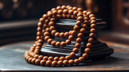 Obraz premium Traditional wooden prayer beads (mala) for meditation