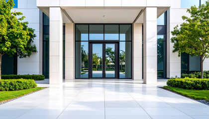 Fototapeta premium Exterior view of a modern building with glass entrance
