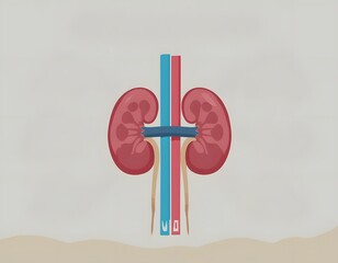 Vivid kidney illustration showcasing renal anatomy, blood vessels, and urinary tract components for medical education.