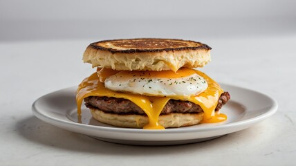 Delicious Breakfast Sandwich with Egg, Sausage, and Melted Cheese