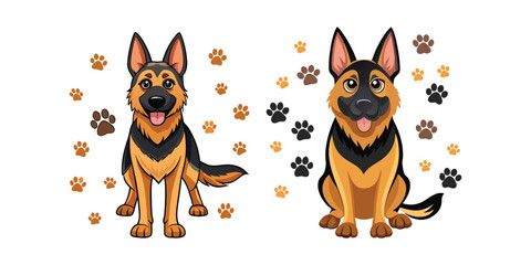 Innocent German Shepherd with Pawprints Everywhere in House, Cute Dog Vector Illustration for Pet Lovers, Home Mess, Playful Puppy Design, Adorable Canine Art