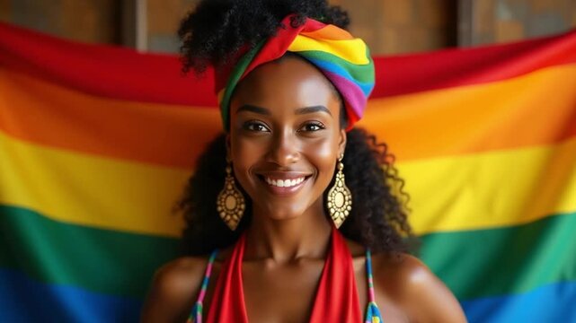 Confident Woman with Pride Flag Celebrating Gender Equality and Diversity