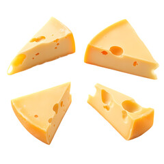 Delicious Cheese Varieties CloseUp Photography of Four Cheese Wedges isolated on transparent background