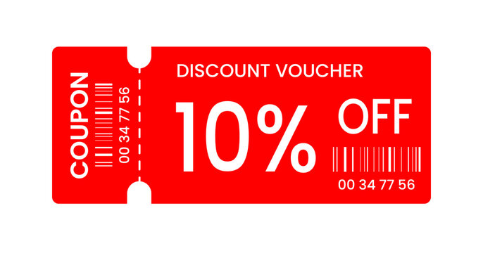 red discount gift coupon voucher ticket designs 10% off iconic barcode layout