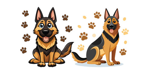 Innocent German Shepherd with Pawprints Everywhere in House, Cute Dog Vector Illustration for Pet Lovers, Home Mess, Playful Puppy Design, Adorable Canine Art
