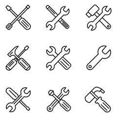 Naklejka premium Set of simple outline illustrations depicting various essential hand tools for construction and repair
