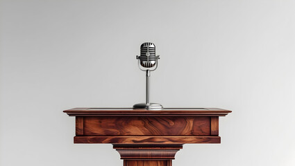 Obraz premium Wooden podium with microphone isolated on transparent background 