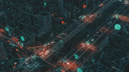 Futuristic city with digital overlays  connectivity - Powered by Adobe