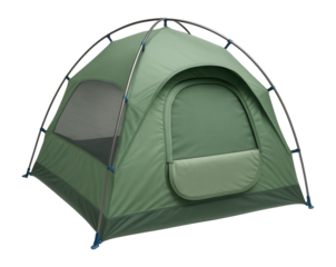 Compact dome tent with a roll-up door and side mesh panels for riverbank picnics