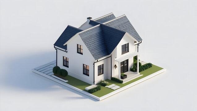 3D rendering of isometric house isolated on transparent background  