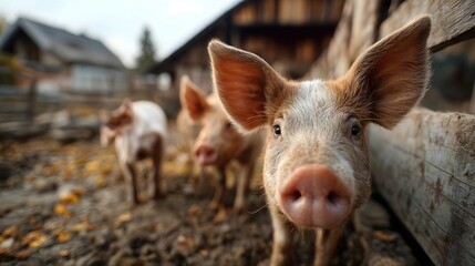 cochon en gros plan dans une ferme avec ses congeneres en