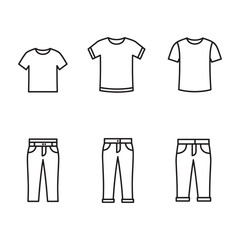 Naklejka premium Simple minimalist clothing outline illustrations of t shirts and jeans for fashion concepts