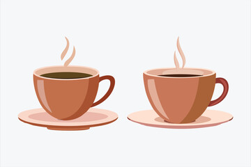 Two cups of hot coffee on saucers with steam rising