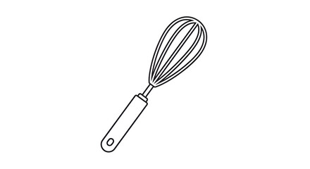 Flat vector icon sketch of a whisk with a smooth handle, minimalist design, clean white background