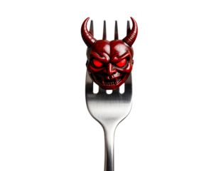 Spooky Devil Face Fork Design for Halloween Table Decor on Black Background PNG