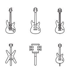 Naklejka premium Vector illustrations of different electric guitars and percussion instruments in a simple line art style