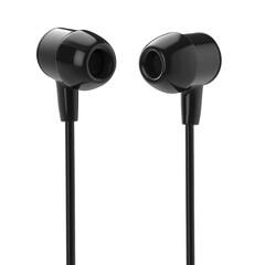 Black wired earphones isolated on a plain background perfect for music listening or calls transparent