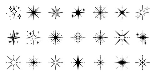 Hand Drawn Star Shape Design Elements. Star sparkle icon set vector illustration