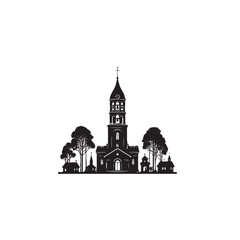 Church Bell Tower Silhouette on White Background – Vector Illustration for Sacred Architecture, Spiritual Resonance, and Cultural Heritage Concepts