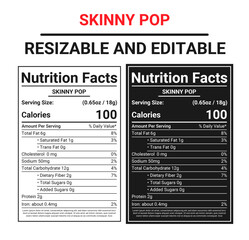 Editable Skinny Pop Style Nutrition Facts Label | Resizable FDA Compliant Template
