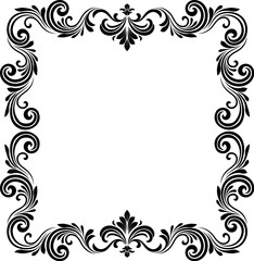 A filigree heraldic crest motif floral pattern border frame. Original design in a vintage style.