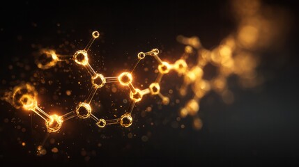 Scientific depiction of vitamin B1 molecule glowing with golden energy, showcasing biochemical discoveries
