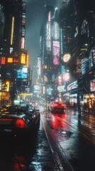 Obraz premium Rainy night in futuristic city