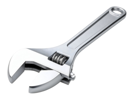 Adjustable wrench tool for mechanical tasks and repairs. Isolated transparent background