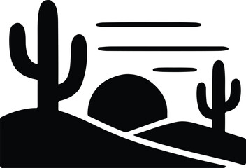 Silhouette desert landscape with cactus and sun vector Illustrator © Ummei