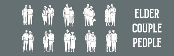 Architectural Drawings elder couple People vector illustration, front view, human person Minimal style hand drawn. Sections, Elevations, Floor Plans